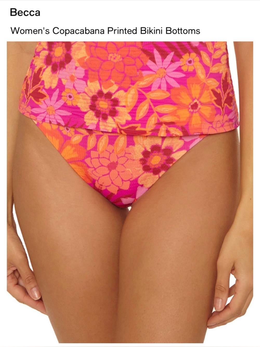 BECCA Bright Pink & Orange Floral Bikini Bottoms